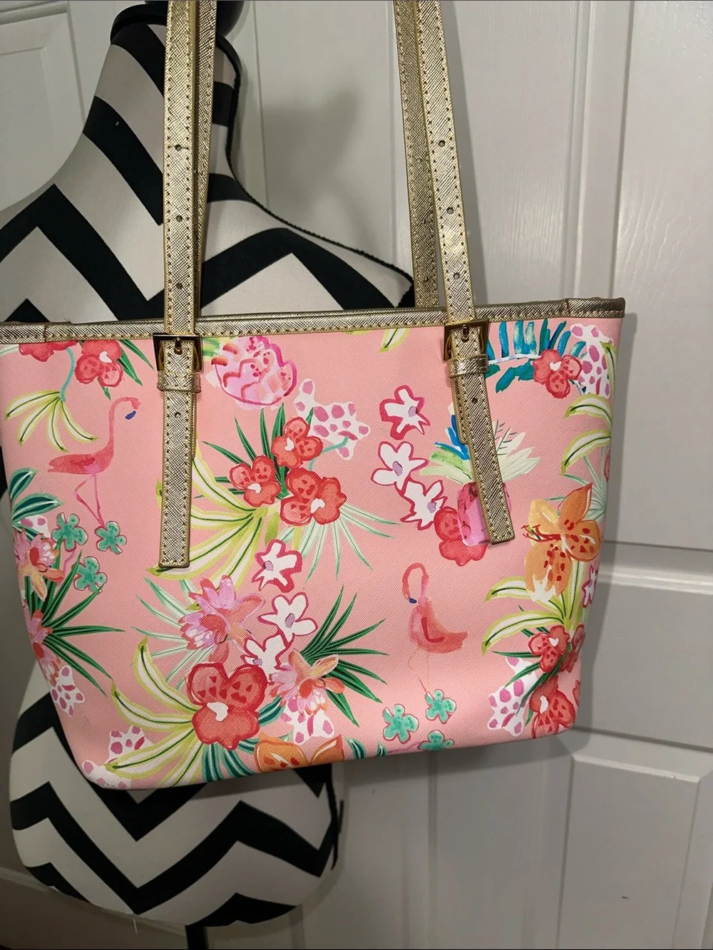 Spartina 449 Flamingo Floral Retreat Medium Tote Bag